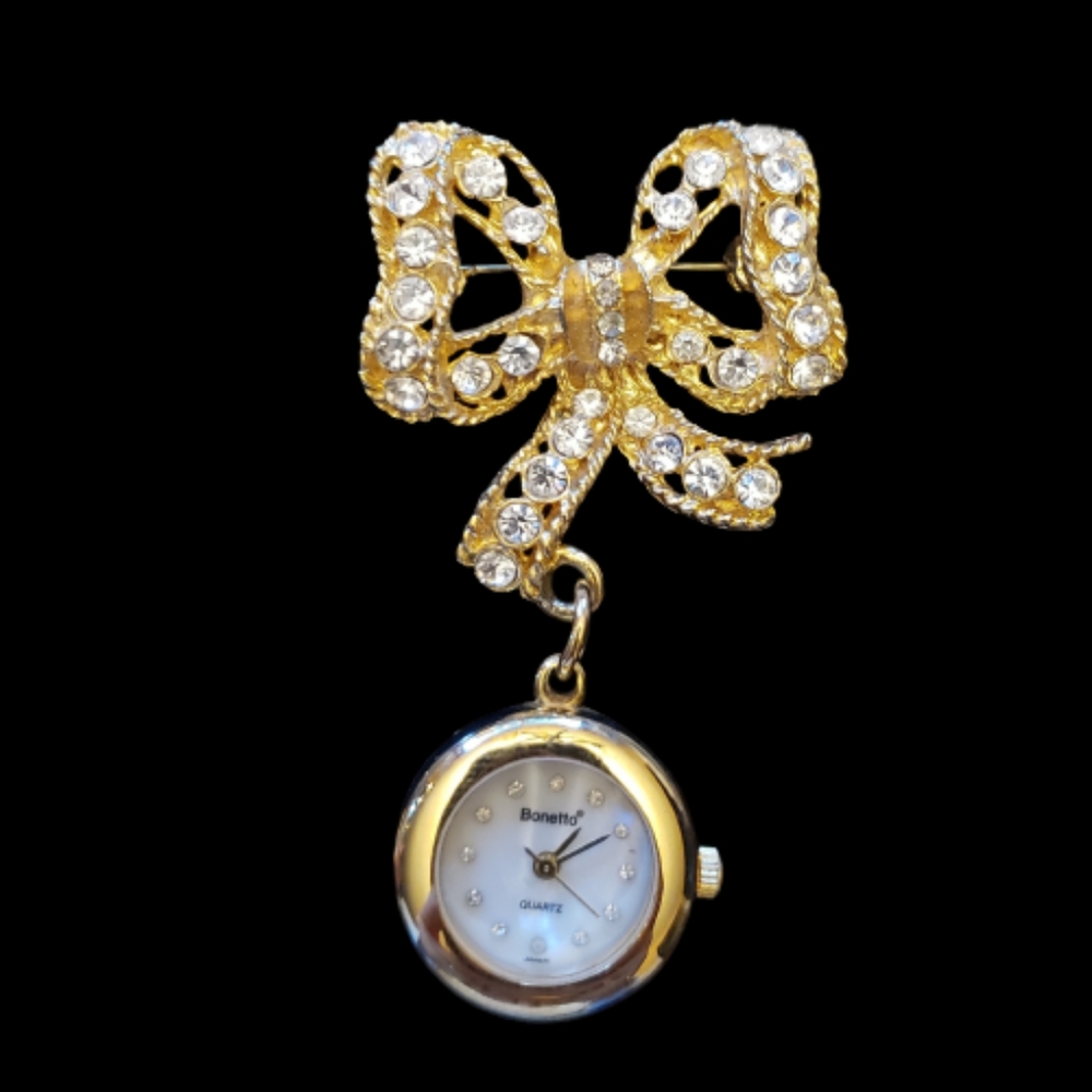 Vintage Bonetto Brooch Quartz Timepiece